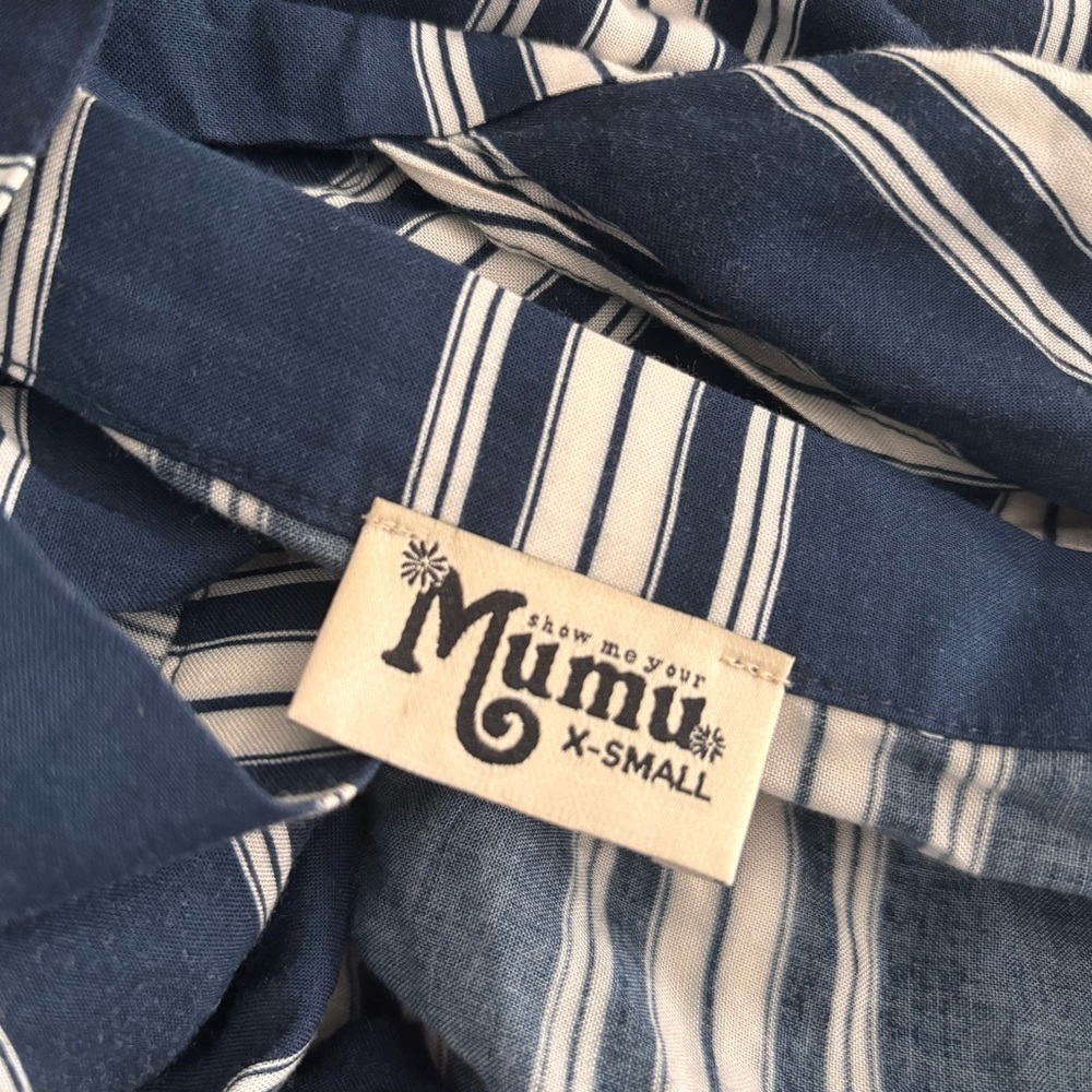 Show Me Your Mumu Women's Size XS Blue/White Stripe Siren Wrap Maxi Skirt - Picture 3 of 5